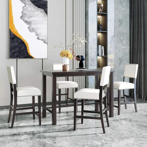 Vista 2 de Harper & Bright Designs Juego de comedor de 5 piezas, mesa clásica elegante y 4 sillas en color espresso y beige