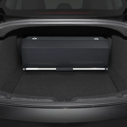 Vista 9 de Organizador de maletero de automóvil, organizador de almacenamiento resistente con tapa y asa de empuje, organizador plegable de cuero para SUV