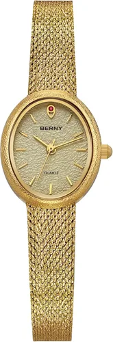 Vista 9 de BERNY Relojes de oro vintage para mujer, elegante reloj de pulsera ovalado para mujer, relojes analógicos de cuarzo para mujer, 3ATM resistente al