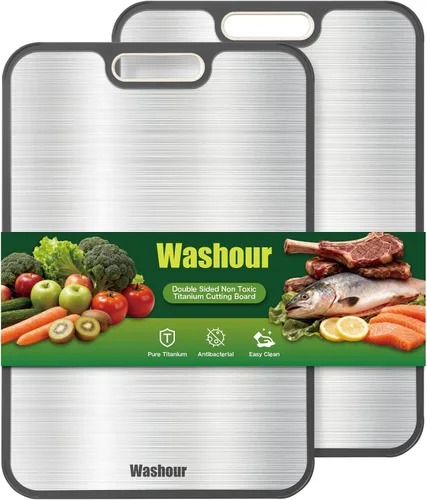 Vista 12 de Tabla de cortar de titanio no tóxica para cocina, tablas de cortar de titanio de grado alimenticio 2 en 1 de doble cara, alfombrilla de corte