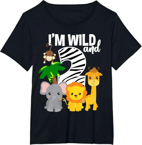 Vista 31 de Camiseta de cumpleaños con temática de zoológico de I'm Wild and 2, Negro, S