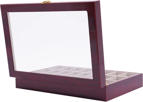 Vista 4 de Gdrasuya10 Caja organizadora de reloj de 24 ranuras para hombres, estuche retro con tapa de cristal, joyero para hombres y mujeres, soporte moderno