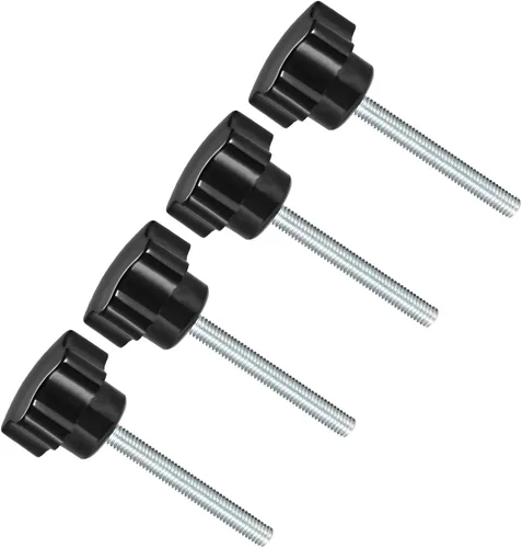 Vista 7 de Perillas de sujeción de estrella, rosca macho M5 x 0.591 in, cabeza de 0.945 in, mango de tornillo de pulgar de plástico, perno roscado negro