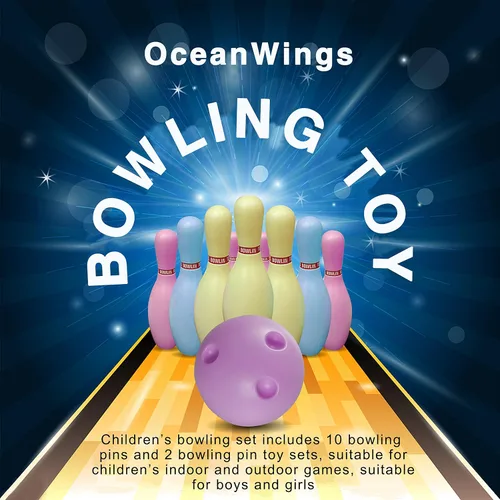 Vista 4 de Juego de bolos OceanWings para niños con bolas iluminadas, juego de bolos con 10 bolos y 2 bolas, juegos deportivos divertidos para nietos, niños