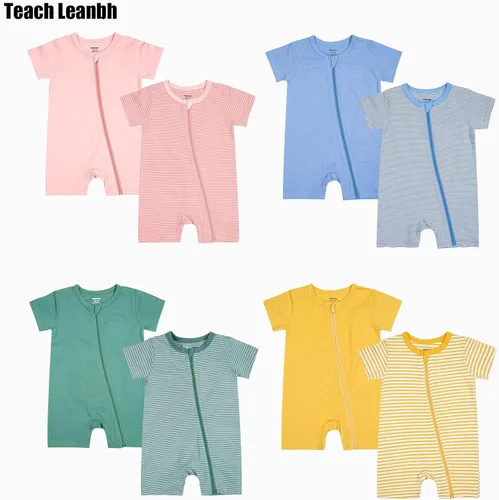 Vista 6 de Teach Leanbh Paquete de 2 pijamas de algodón de manga corta con cremallera para bebés y niños de 3 a 24 meses