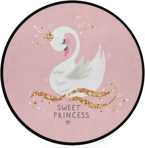 Vista 2 de Sweet Cute - Alfombra redonda de cisne de dibujos animados de cisne rosa y dorado, alfombra suave y cómoda con respaldo antideslizante