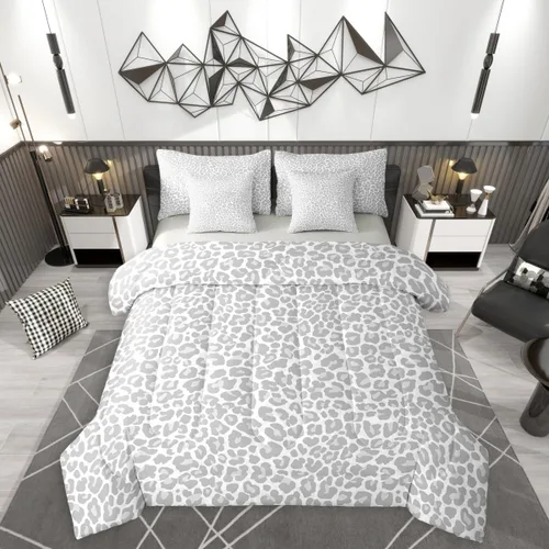 Vista 5 de Erosebridal Juego de edredón de 7 piezas con estampado de leopardo, tamaño Queen, juego de ropa de cama súper suave con estampado de guepardo, juego
