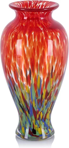 Vista 10 de Jarrón de vidrio soplado a mano de 11.8 pulgadas de alto, hermoso jarrón de boca ancha para centro de mesa, floreros pintados de vidrio de Murano