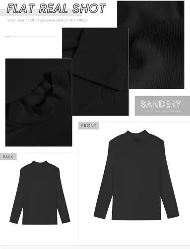 Vista 5 de SANDERY Camisetas de cuello alto falso para mujer, camisas casuales de manga larga, camiseta básica acanalada, ajustada, linda blusa