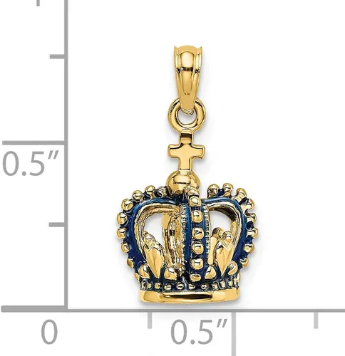 Vista 2 de Corona esmaltada azul 3d de oro amarillo de 14 quilates con cruz en la parte superior, Metal