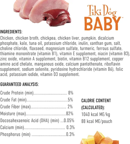 Vista 5 de Tiki Dog Baby Mousse - Comida húmeda para perros, pollo, bolsa de 3 onzas (12 unidades)