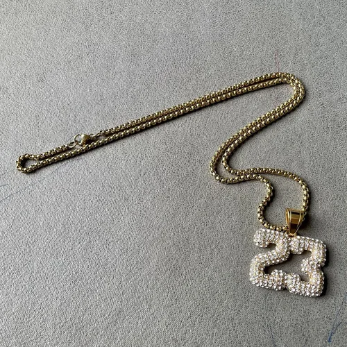 Vista 6 de Heavstjer Collar con colgante de número de acero inoxidable de Hip Hop Iced Out Jewelry