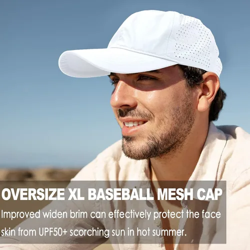 Vista 5 de Gorra de béisbol de malla de gran tamaño para hombres y mujeres, gorra de secado rápido, ajustable, ligera, para deportes al aire libre