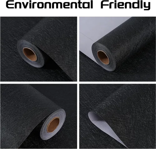 Vista 2 de Papel Tapiz Adhesivo Removible de Seda Negra - 11.8 x 78.7 Pulgadas Papel Tapiz Autoadhesivo Removible, Papel de Contacto para Pared Fácil de Pegar
