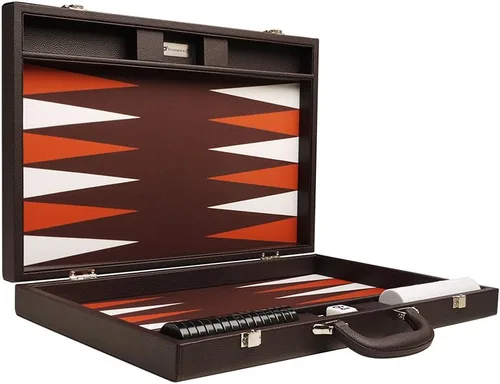 Vista 8 de Juego de Backgammon Premium de 19 pulgadas - Tablero marrón oscuro