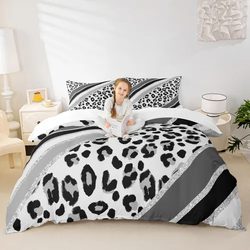 Vista 42 de Juego de funda de edredón para niños con estampado de leopardo, tamaño individual, juego de ropa de cama de moda de piel de guepardo abstracto