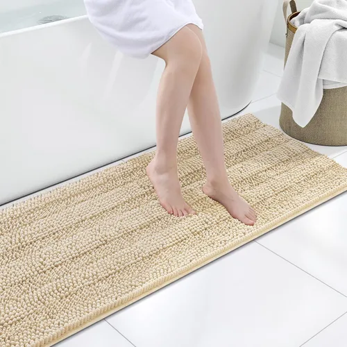 Vista 35 de Grandaily Alfombras de baño de felpilla a rayas de 24 x 16 pulgadas, extra gruesas y suaves, absorbentes, parte trasera de goma, alfombra de ducha