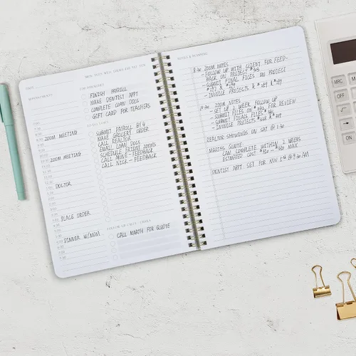 Vista 7 de Hermoso planificador diario y cuaderno con horario por horas, bloc de notas estético en espiral para organizar fácilmente tus tareas de trabajo