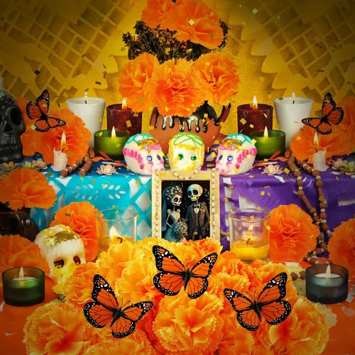 Vista 4 de 120 cabezas de flores de caléndula con decoraciones de mariposa MarigoldandButterfly-120pcs