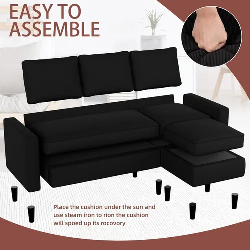 Vista 7 de Nuturelly Modern Convertible Sectional Sofa Couch with Reversible Chaise, 3-Seater L-Shaped Small Space Couch for Living Room, Apartment & Office