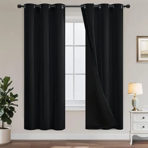 Vista 35 de Yakamok Cortinas negras, cortinas de ventana con aislamiento térmico y eficiencia energética para dormitorio, cortinas opacas completas y cortinas