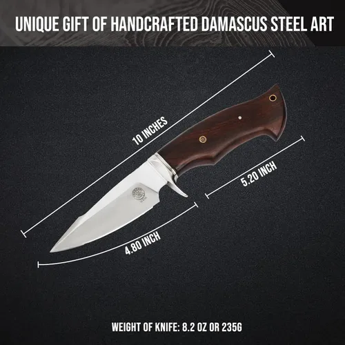 Vista 2 de Predator Hunter D2 Steel - Cuchillo de caza de hoja fija hecho a mano de 10 pulgadas - Mango de madera de nogal y funda de cinturón de cuero
