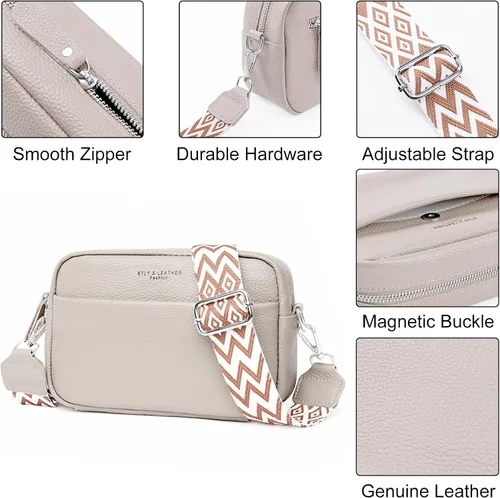 Vista 3 de Bolsos cruzados de cuero para mujer, bolso cruzado para cámara, bolso de correa gruesa, bolso de hombro pequeño de moda con correa de guitarra