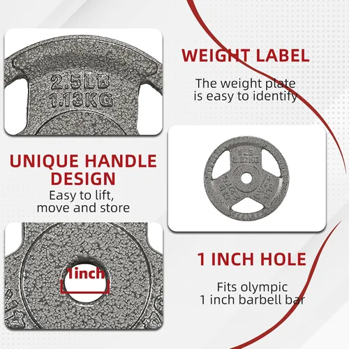 Vista 3 de Fitvids Juego de discos de pesas estándar de 1 pulgada, juego de pesas para entrenamiento de fuerza en el gimnasio en casa, diseño de triple asa