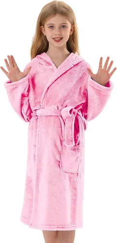 Vista 3 de V.&GRIN Bata de baño de forro polar con capucha para niñas de 3 a 14 años