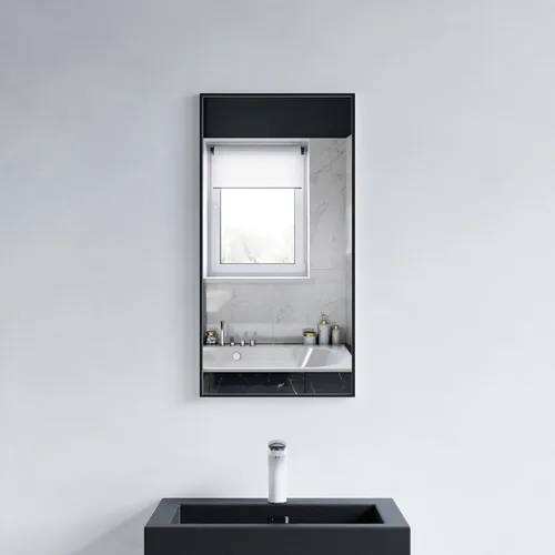 Vista 3 de Dowell Espejo de baño Espejo de pared rectangular con marco de metal Espejo de marco delgado Espejo de tocador de baño moderno - Negro 5004