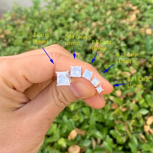 Vista 4 de Adabele Pendientes auténticos de plata de ley hipoalergénicos de 3mm-8mm con circonita cúbica imitación de diamante en corte princesa, libres