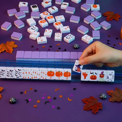Vista 5 de Halloween American Mahjong Set 160 azulejos, calabaza, morado