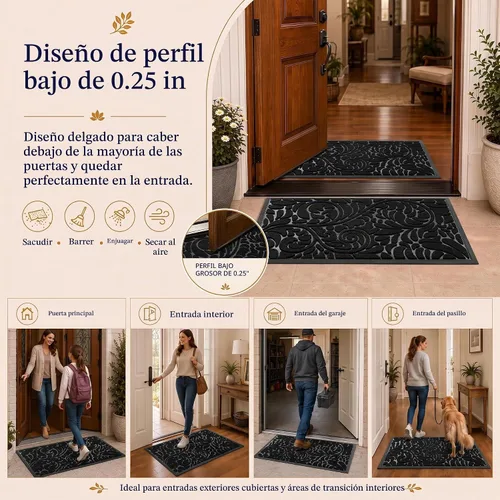 Vista 5 de Yimobra Tapete para puerta de entrada exterior, 29.5 x 17 pulgadas, impermeable, resistente, para puerta delantera, tapete antideslizante resistente