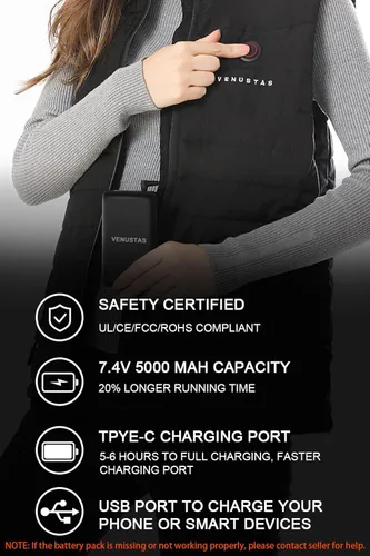 Vista 4 de Venustas Chaleco térmico para mujer con batería de 74 V ropa térmica para mujer