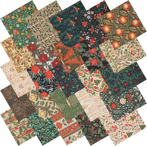 Vista 13 de 25 cuadrados de tela de algodón William Morris, 10 x 10 pulgadas, diseño Algodón precortado, 25 patrones florales vintage surtidos, para acolchar