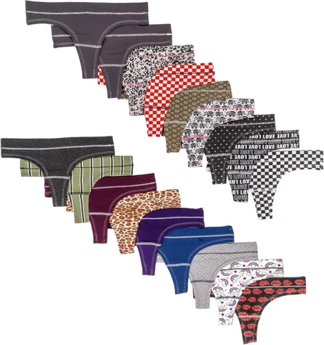 Vista 6 de Alyce Ives Intimates Paquete de 18 bragas de tanga de algodón para mujer, colores surtidos y estampados