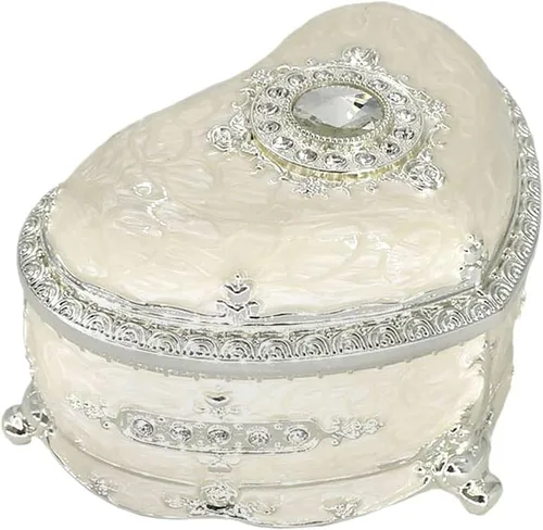 Vista 29 de ROSIKING Caja de música de aleación de metal en relieve en forma de corazón azul, caja musical antigua para joyería con cuerda, regalos
