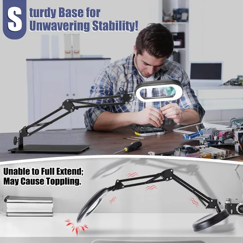 Vista 4 de Drdefi Lupa cuadrada de 10X con luz y soporte, lupa de cristal real iluminada con LED, 5 modos de color regulable continuo, lámpara de escritorio