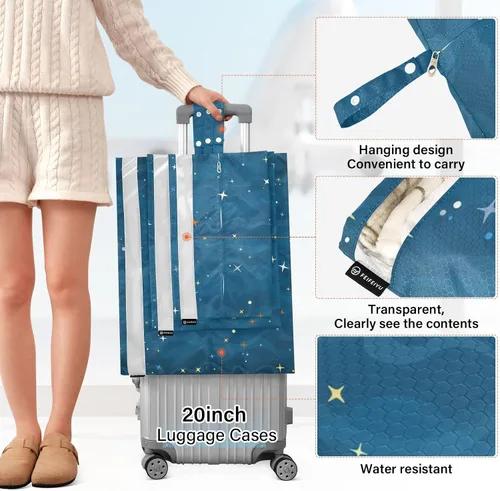Vista 2 de Bolsa de ropa Armario Almacenamiento, Equipaje Ahorro de Espacio, Estrellas, Impermeable, Juego de 3 Cubos De Embalaje De Viaje Para