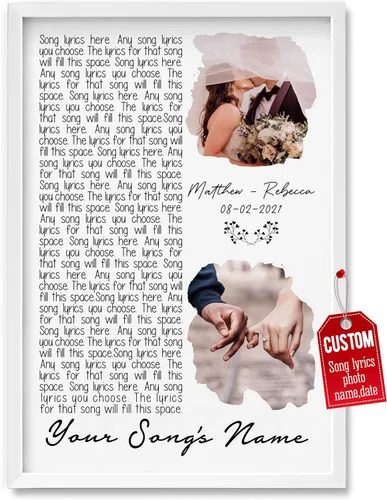 Vista 34 de H-DEWALL póster personalizable con letra de tu canción favorita y foto, lienzo inspirador con marco, arte de pared, regalo romántico para mujer