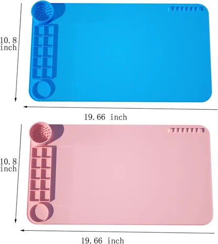 Vista 2 de KJMYYXGS - Paquete de 2 tapetes de arte de silicona con taza, tapete de pintura de silicona con taza, 19.7 x 11 pulgadas, tapete de silicona