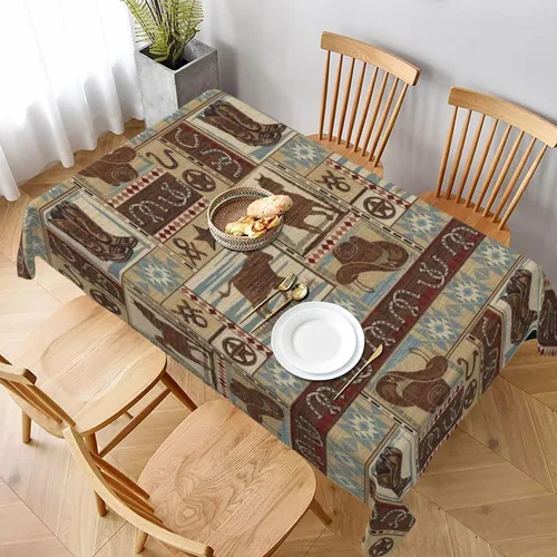 Vista 30 de Mantel azteca, diseño geométrico tribal, decoración rústica de nativos americanos, estilo suroeste, impermeable, lavable, para decoración de cocina