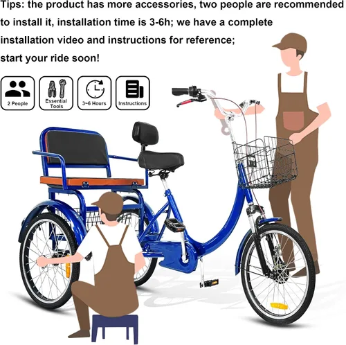 Vista 8 de MOOITZ Triciclo para adultos, bicicletas de 20 pulgadas con 3 ruedas, triciclo para adultos con asiento, bicicleta de crucero de paso bajo