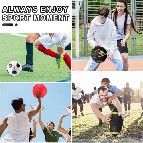 Vista 5 de Lenwen Juego de 4 pelotas deportivas, incluye tamaño oficial de baloncesto, fútbol, fútbol, parque infantil, bolsa de equipamiento
