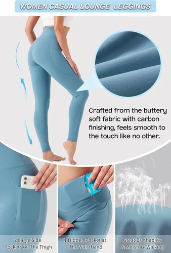 Vista 3 de YOYOYOGA Yoga Leggings for Women Carbon Finishing High Waisted Yoga Pants with Pockets Workout Running Legging