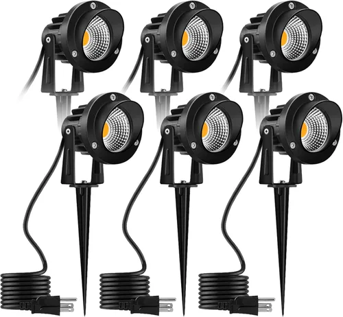 Vista 7 de Romwish Focos LED de paisaje de 120 V, focos exteriores de 10 W para patio, luz blanca cálida de 3000 K, luz de punto de 120 V CA con pico