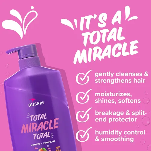 Vista 3 de Aussie Total Miracle con aceite de albaricoque y macadamia, champú sin parabenos, 26.2 onzas líquidas, paquete de 4
