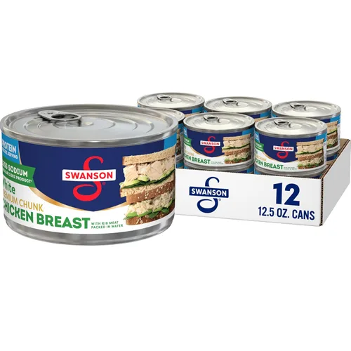 Vista 16 de Swanson 25% menos sodio, pechuga de pollo premium en agua enlatada en trozos blancos, lata de 12.5 OZ
