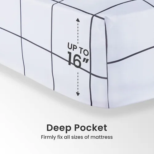 Vista 4 de SLEEP ZONE Juego de sábanas de 3 piezas con estampado a cuadros para niños, sábanas de microfibra de doble cepillado súper suaves y transpirables