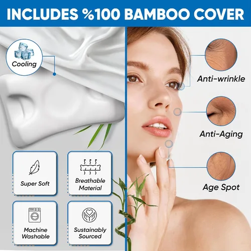 Vista 2 de Almohada de belleza facial impecable, almohada cervical para el cuello de espuma viscoelástica antienvejecimiento y antiarrugas, almohada cervical